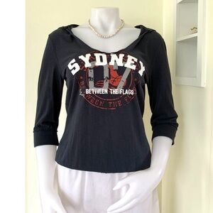 dark navy blue with white Sydney graphic 3/4 sleeve hoodie